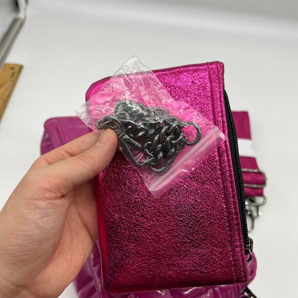 Think Royln Margo Crossbody w Crinkle Metallic Luxe Wallet Pink Color - Picture 14 of 16